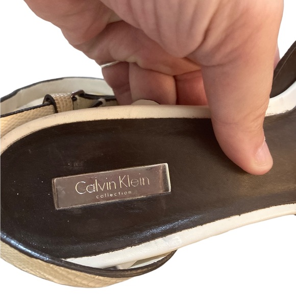 Calvin Klein Cream Embossed Heels with light green lucite heel- Size 9 - Picture 6 of 7